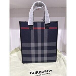 NWT Burberry Small Book Tote Blue Bag With Dust Bag
